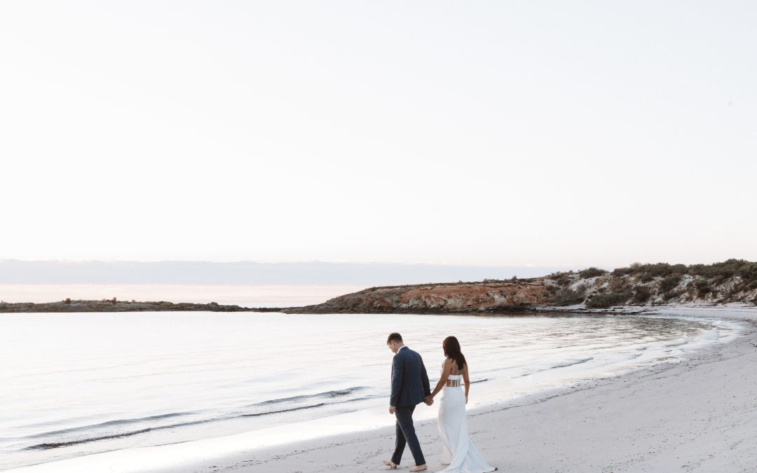 Romantic moment of Che and Natasha walking along the shore of Rumi private island